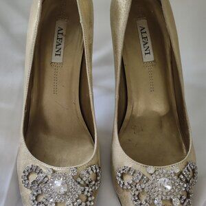Gold Metallic Hi Heel Peep Toe Formal Shoes Sz 8.5M by Alfani